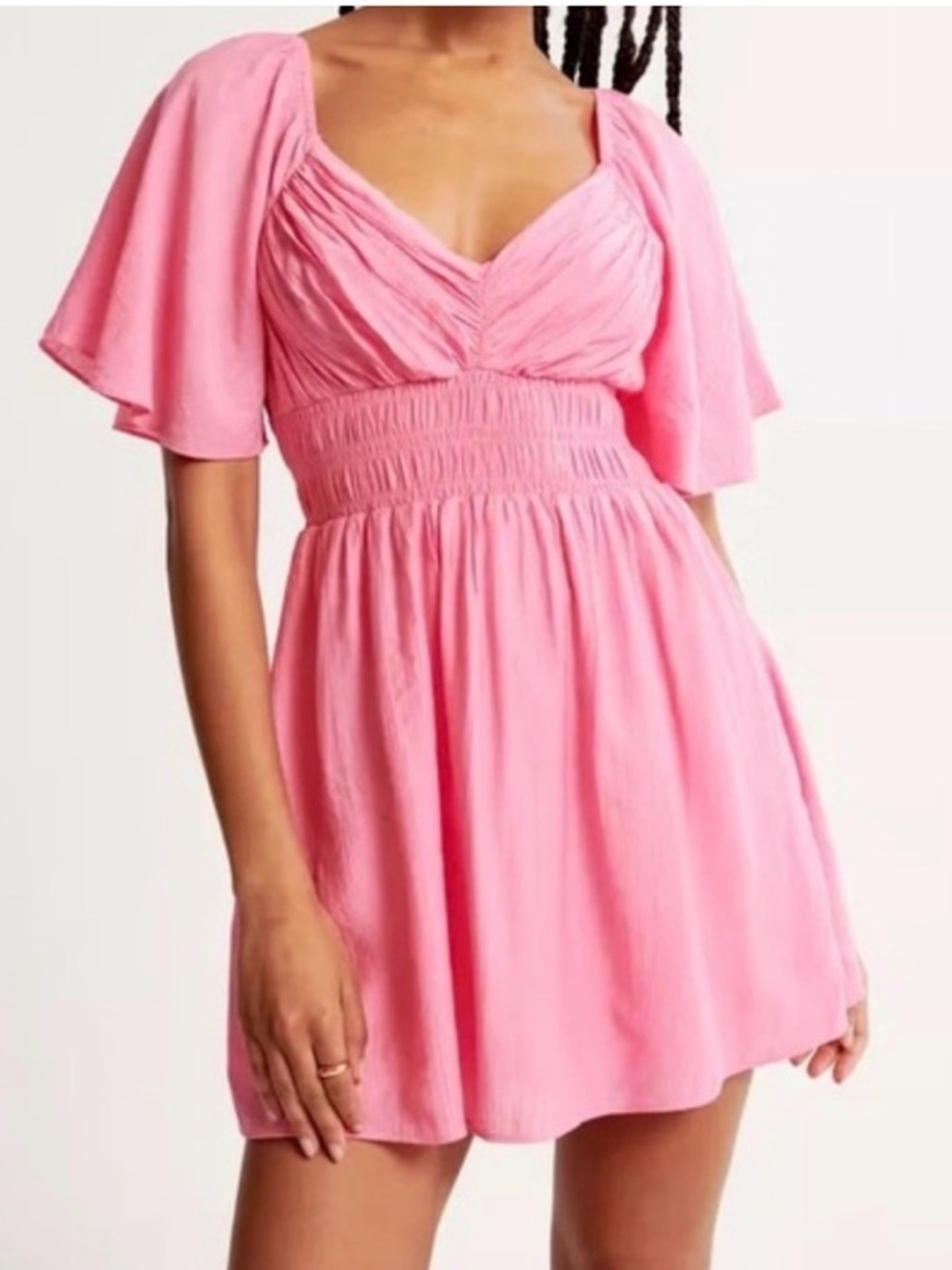 Abercrombie and Fitch Angel Sleeve Smocked Waist Mini Dress Pink Pockets Medium